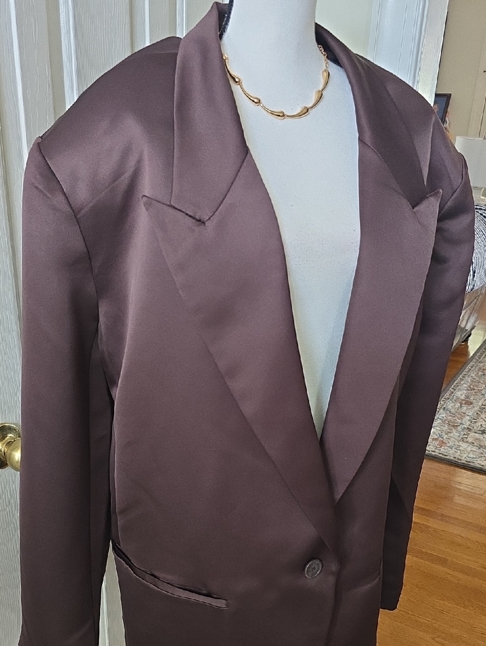 Ashley Graham Brand Women's Plus Size Brown Single-Button Satin Blazer Size 2X